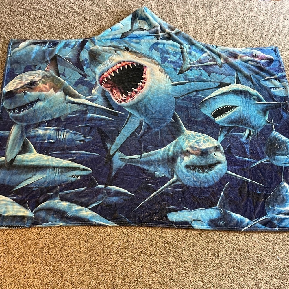 Blue Shark Hooded Blanket . New